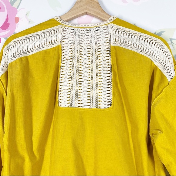 ZARA Basic Mustard Yellow Soft Corduroy Crochet Button Down Blouse M - Picture 7 of 11